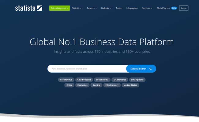 homepage of statista